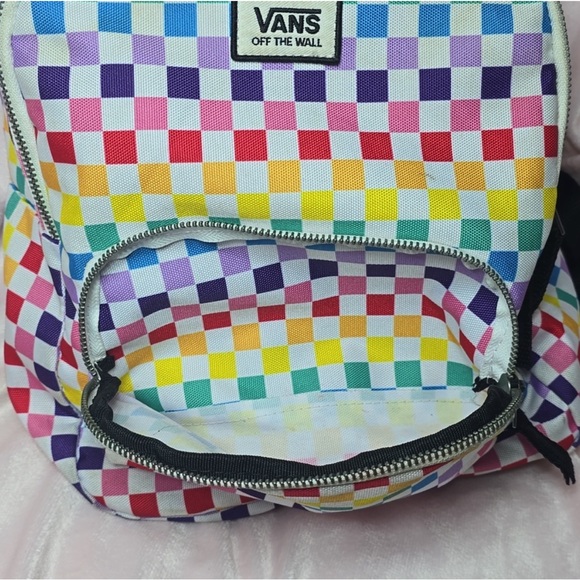 Vans "Off The Wall" Multicolored Rainbow Checkered Backpack Adjustable Strap - Picture 2 of 4